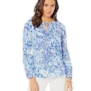Lilly Pulitzer Blue & White Paisley Print Willa Top, Size Small, NWT
